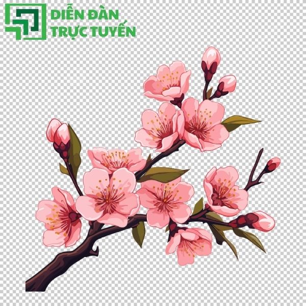 Cành hoa đào vector png màu hồng dịu dàng