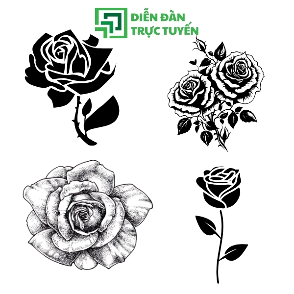Mẫu Hoa Hồng Vector Nguyên Bản Trắng Đen 