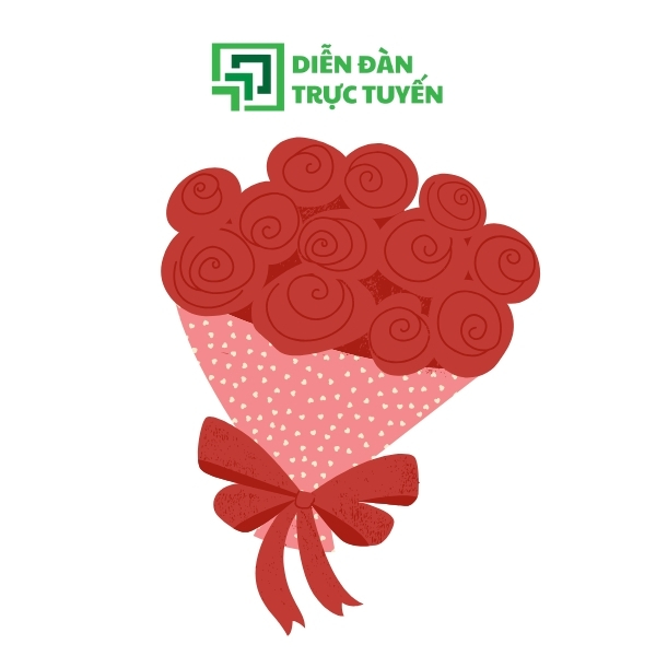 Mẫu Bó Hoa Hồng Đỏ Vector Có Nơ