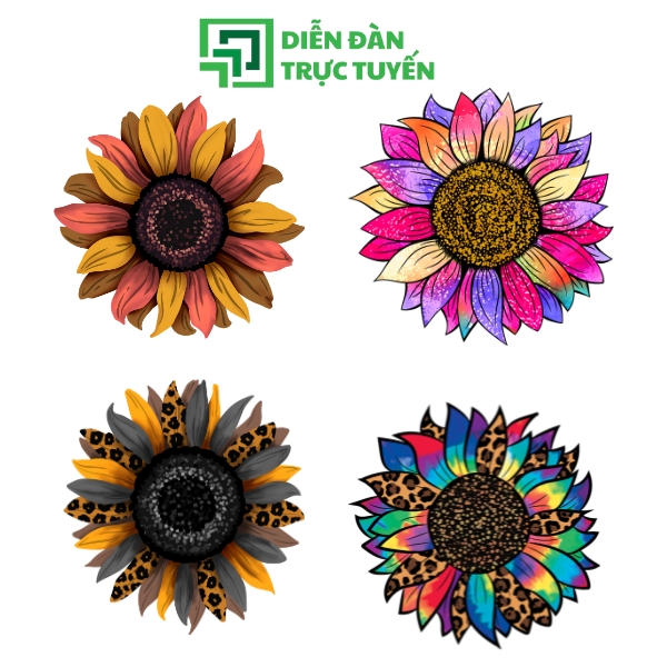 Mẫu Hoa Hướng Dương Vector Đủ Màu Sắc