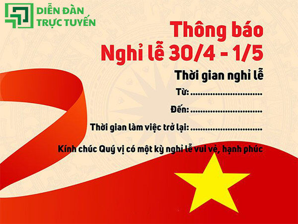 Mẫu Thông Báo Nghỉ Lễ 30/4 1/5 Cho Trường Học, Sinh Viên