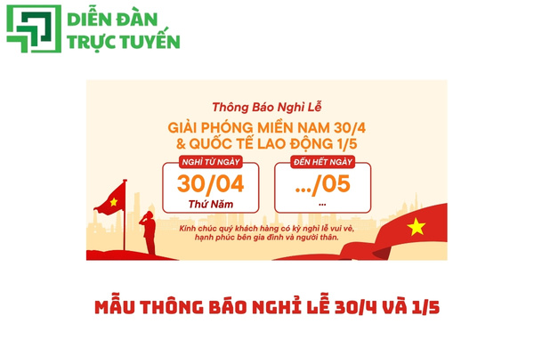 Mẫu thông báo nghỉ lễ 30/4 và 1/5
