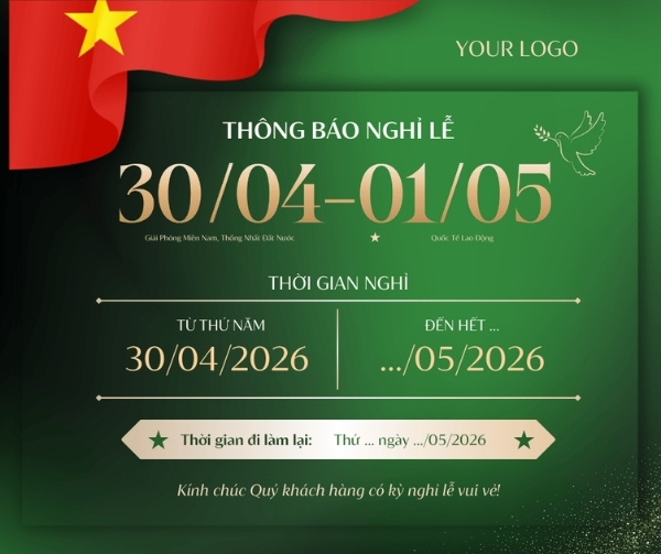 Free download file thông báo nghỉ lễ 30/4 và 1/5