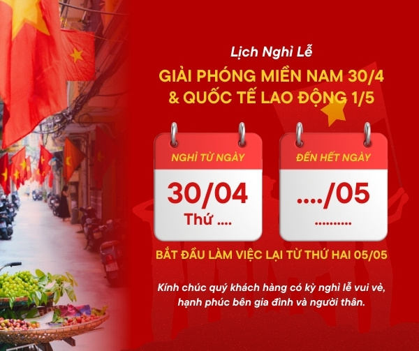 Mẫu thông báo nghỉ lễ 30/4 1/5 thiết kế đẹp, file vector sắc nét, dễ chỉnh sửa