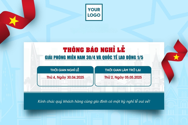 Mẫu thông báo lịch nghỉ lễ 30/4 1/5 phong cách hiện đại