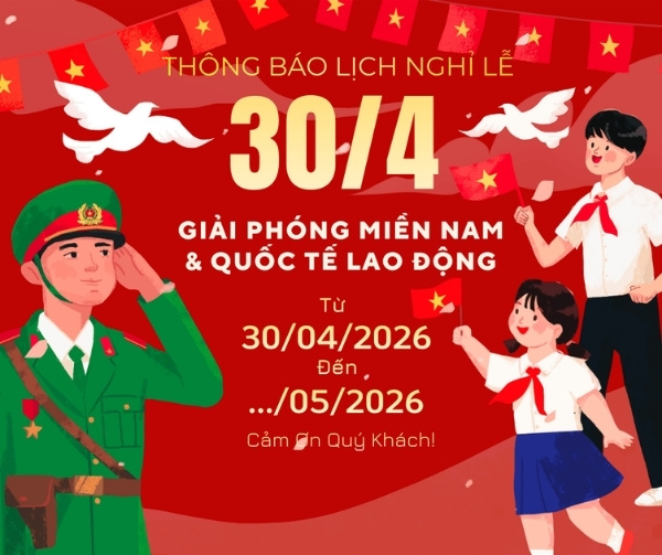 Mẫu background thông báo nghỉ lễ 30/4 1/5 rực rỡ, phù hợp thiết kế banner