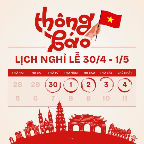 Tải mẫu thông báo nghỉ lễ 30/4 và 1/5 miễn phí
