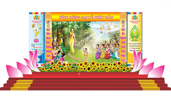 Mẫu Backdrop Phật Đản Đẹp, Trang Nghiêm 