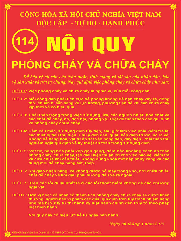Mẫu Nội Quy Phòng Cháy Chữa Cháy Vector Chuẩn Quy Định 