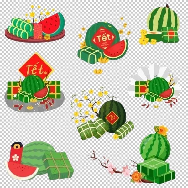 Vector bánh chưng kết hợp hoàn hảo cùng họa tiết Tết