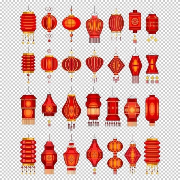 Tải ngay chọn bộ mẫu lồng đèn treo Tết vector miễn phí