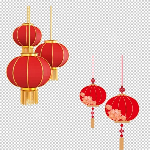 Hình lồng đèn Tết vector đỏ vàng may mắn