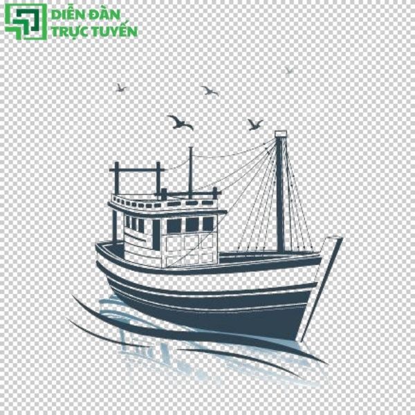 Thuyền đánh cá vector với đường nét rõ ràng, dễ chỉnh sửa.