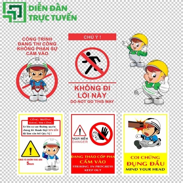Biển báo công trường đang thi công Vector PNG tách nền