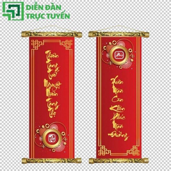 Thiết kế không khí Tết trọn vẹn cùng bộ câu đối Tết vector