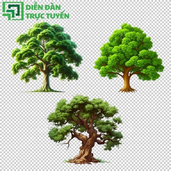 Bộ vector cây đa đa phong cách: phẳng, tối giản, cổ điển, anime