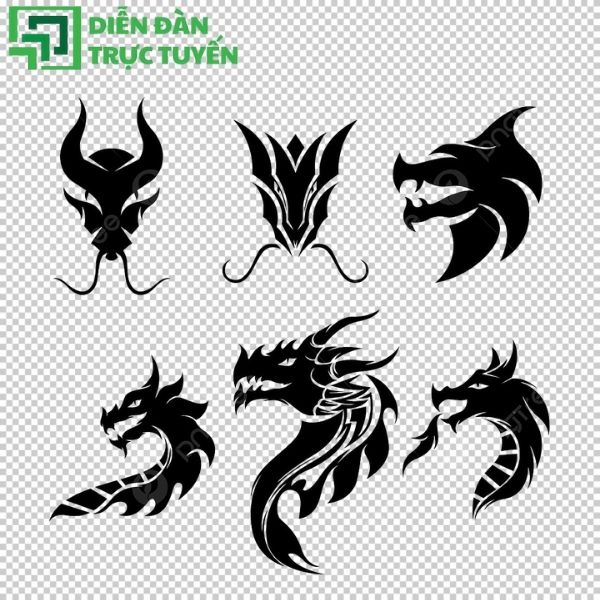 Vector logo đầu rồng phong cách Á Đông