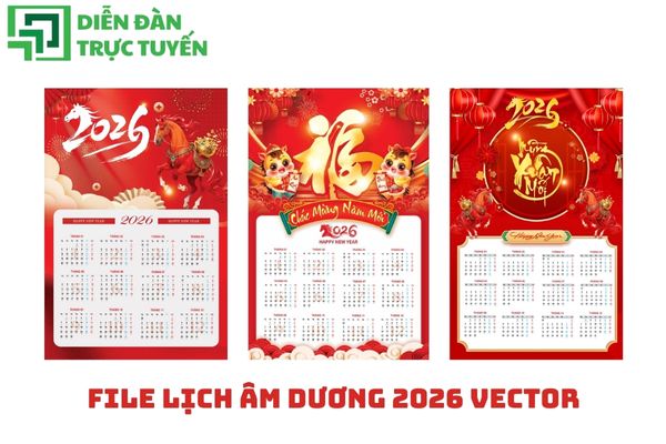File lịch âm dương 2026 vector sắc nét, dễ dùng cho mọi dự án thiết kế