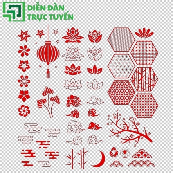Tải nhanh bộ hoa văn Tết vector chuẩn AI, PNG