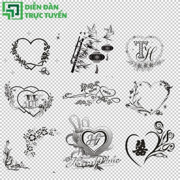 Bộ hoa văn trang trí thiệp cưới vector cực nét