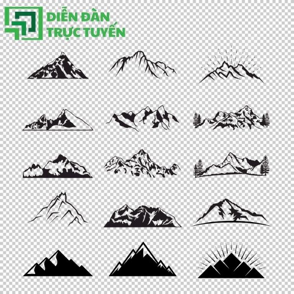Núi vector nét mảnh, phong cách line art