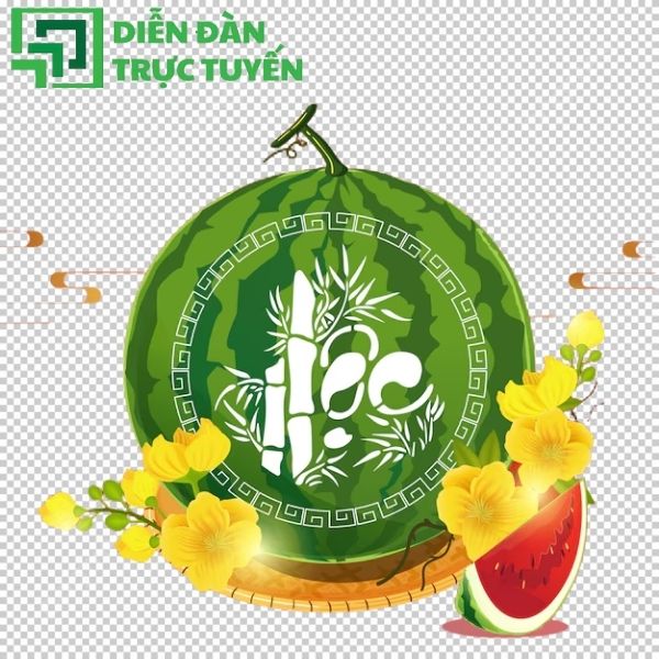 Dưa hấu Tết chữ lộc vector miễn phí