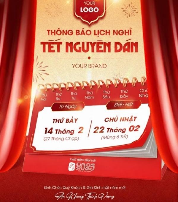 Vector mẫu thông báo lịch nghỉ tết 2026