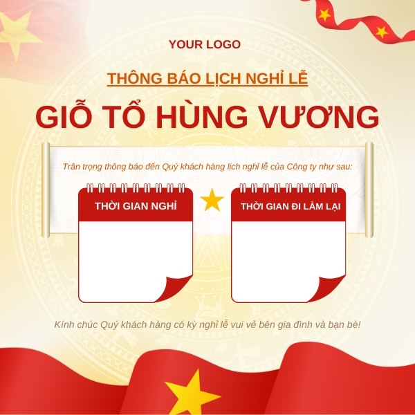 Mẫu thông báo nghỉ lễ giỗ tổ hùng vương file PNG, SVG, AI, PSD