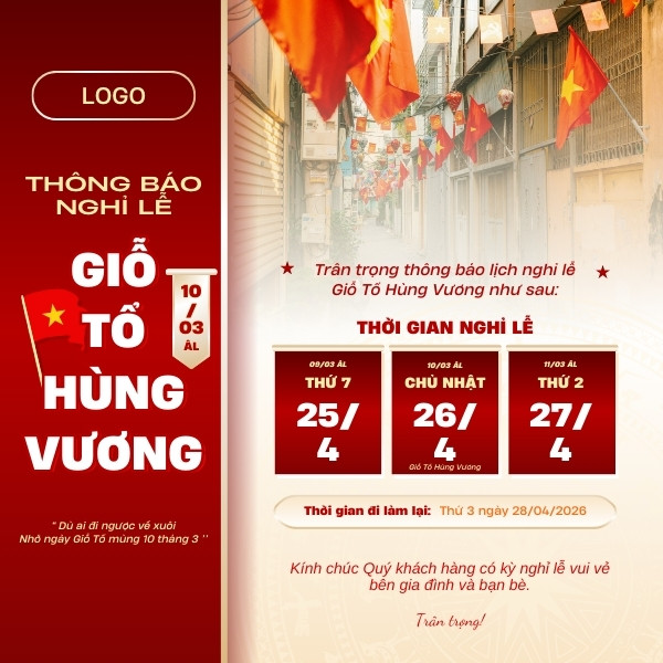 Mẫu thông báo nghỉ lễ Giỗ Tổ Hùng Vương 10/3 âm lịch