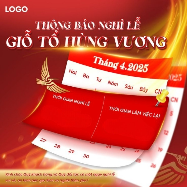 Mẫu thông báo nghỉ lễ Giỗ Tổ Hùng Vương thiết kế hiện đại